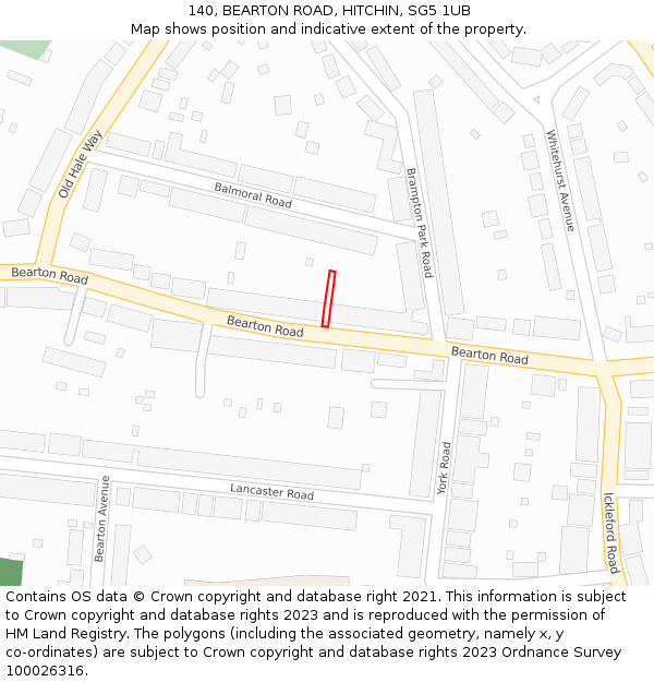 140, BEARTON ROAD, HITCHIN, SG5 1UB: Location map and indicative extent of plot