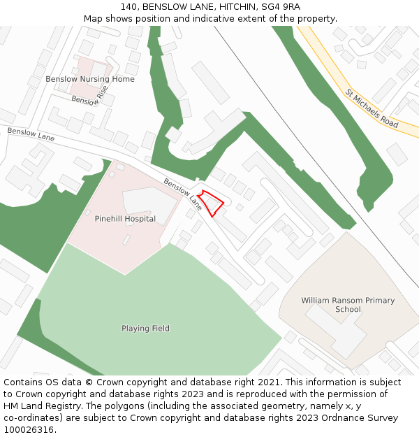 140, BENSLOW LANE, HITCHIN, SG4 9RA: Location map and indicative extent of plot