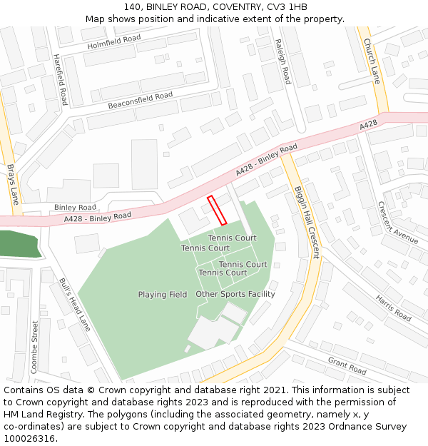 140, BINLEY ROAD, COVENTRY, CV3 1HB: Location map and indicative extent of plot