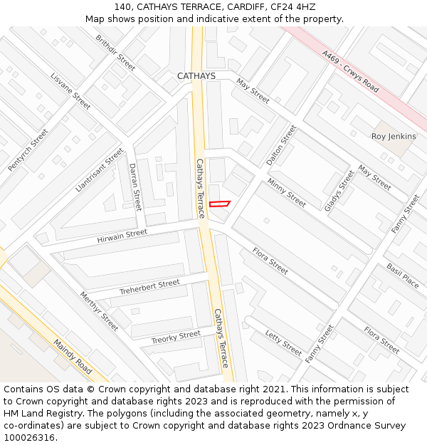 140, CATHAYS TERRACE, CARDIFF, CF24 4HZ: Location map and indicative extent of plot