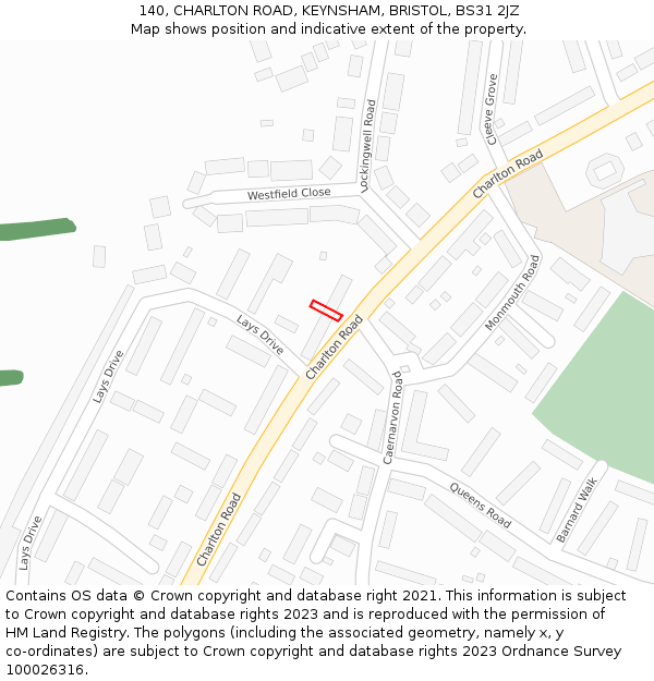 140, CHARLTON ROAD, KEYNSHAM, BRISTOL, BS31 2JZ: Location map and indicative extent of plot