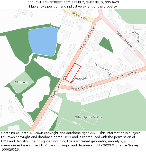 140, CHURCH STREET, ECCLESFIELD, SHEFFIELD, S35 9WG: Location map and indicative extent of plot