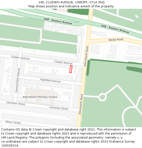 140, CLODIEN AVENUE, CARDIFF, CF14 3NQ: Location map and indicative extent of plot