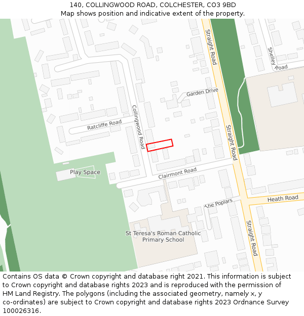 140, COLLINGWOOD ROAD, COLCHESTER, CO3 9BD: Location map and indicative extent of plot