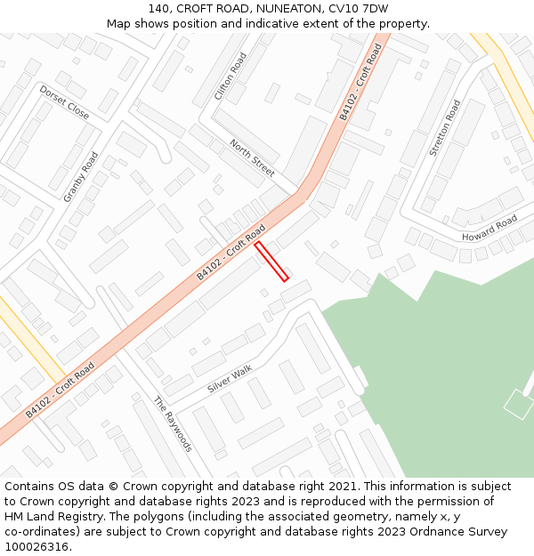 140, CROFT ROAD, NUNEATON, CV10 7DW: Location map and indicative extent of plot
