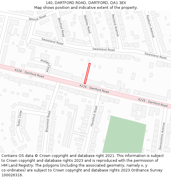140, DARTFORD ROAD, DARTFORD, DA1 3EX: Location map and indicative extent of plot