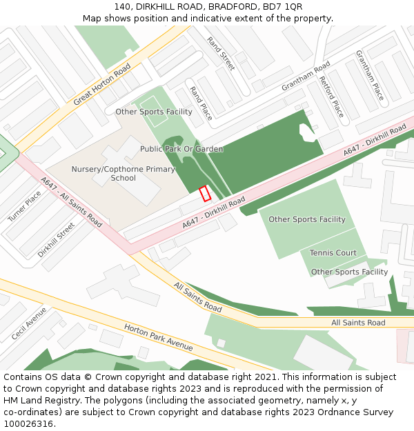 140, DIRKHILL ROAD, BRADFORD, BD7 1QR: Location map and indicative extent of plot