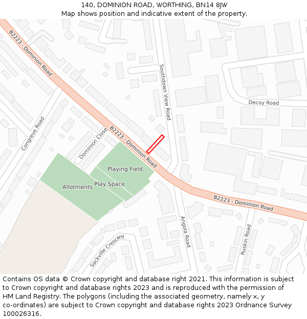 140, DOMINION ROAD, WORTHING, BN14 8JW: Location map and indicative extent of plot