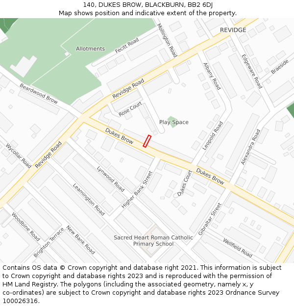 140, DUKES BROW, BLACKBURN, BB2 6DJ: Location map and indicative extent of plot