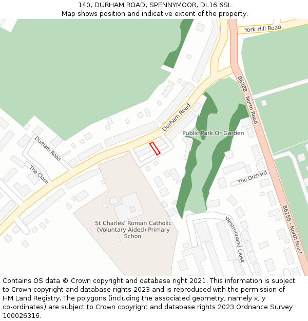 140, DURHAM ROAD, SPENNYMOOR, DL16 6SL: Location map and indicative extent of plot