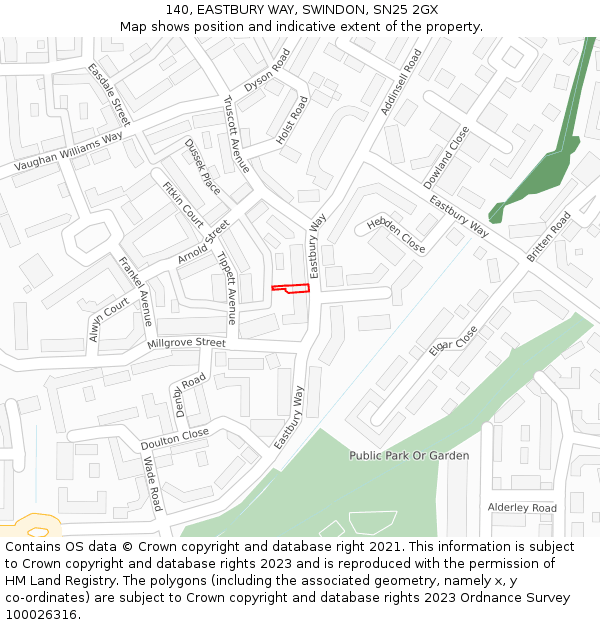 140, EASTBURY WAY, SWINDON, SN25 2GX: Location map and indicative extent of plot