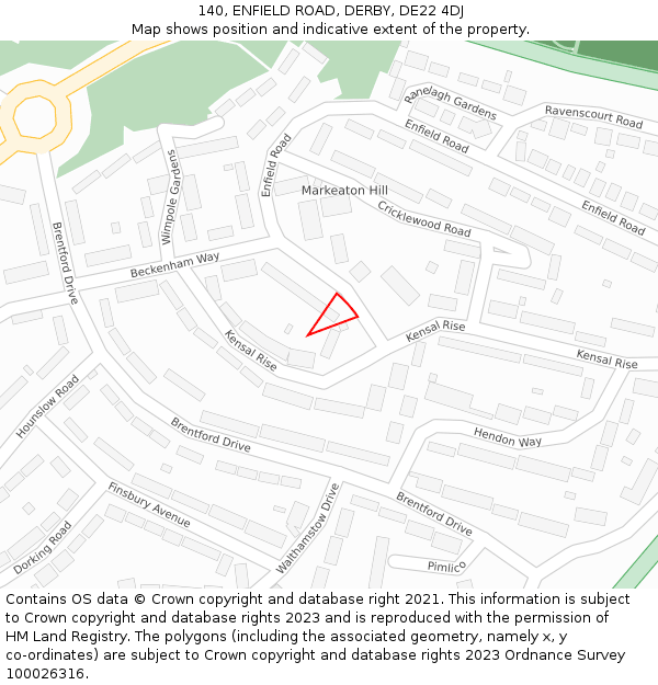 140, ENFIELD ROAD, DERBY, DE22 4DJ: Location map and indicative extent of plot