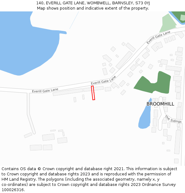 140, EVERILL GATE LANE, WOMBWELL, BARNSLEY, S73 0YJ: Location map and indicative extent of plot