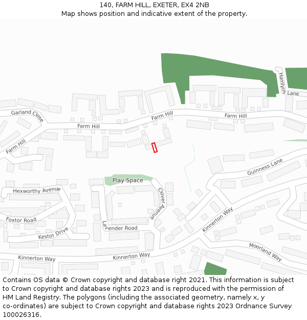 140, FARM HILL, EXETER, EX4 2NB: Location map and indicative extent of plot