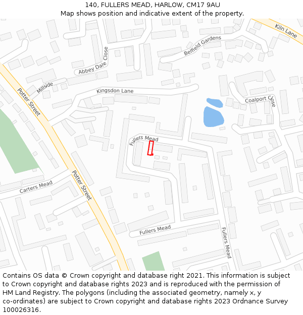 140, FULLERS MEAD, HARLOW, CM17 9AU: Location map and indicative extent of plot