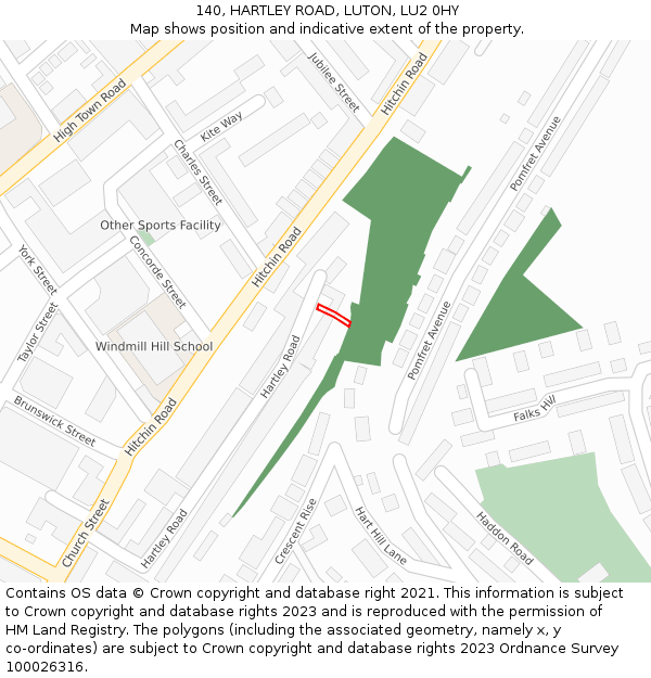 140, HARTLEY ROAD, LUTON, LU2 0HY: Location map and indicative extent of plot