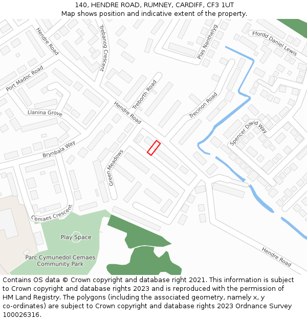 140, HENDRE ROAD, RUMNEY, CARDIFF, CF3 1UT: Location map and indicative extent of plot