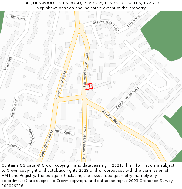 140, HENWOOD GREEN ROAD, PEMBURY, TUNBRIDGE WELLS, TN2 4LR: Location map and indicative extent of plot