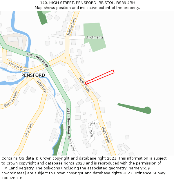 140, HIGH STREET, PENSFORD, BRISTOL, BS39 4BH: Location map and indicative extent of plot