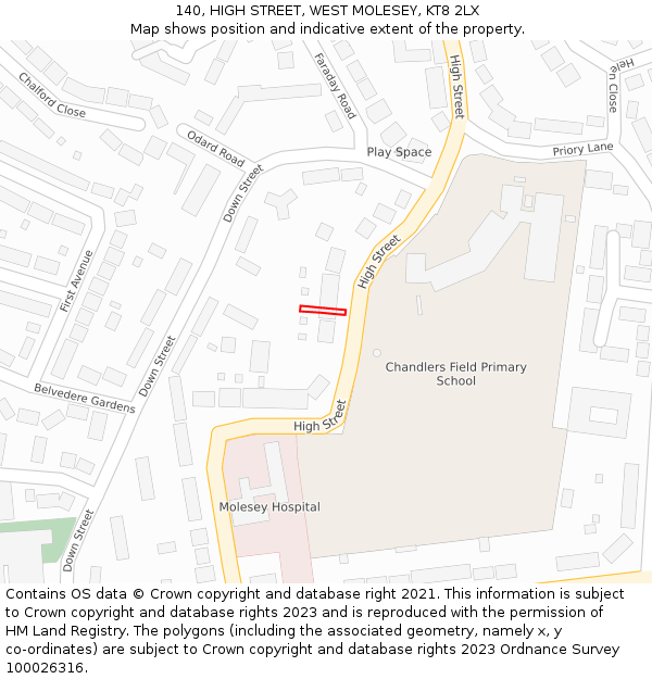 140, HIGH STREET, WEST MOLESEY, KT8 2LX: Location map and indicative extent of plot