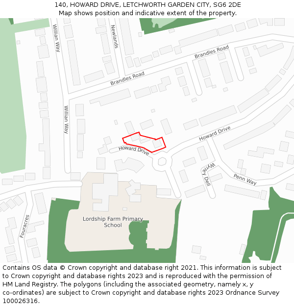140, HOWARD DRIVE, LETCHWORTH GARDEN CITY, SG6 2DE: Location map and indicative extent of plot