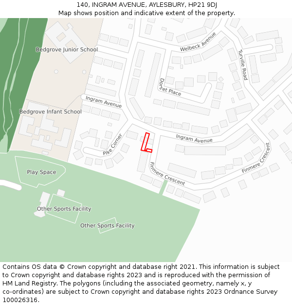 140, INGRAM AVENUE, AYLESBURY, HP21 9DJ: Location map and indicative extent of plot