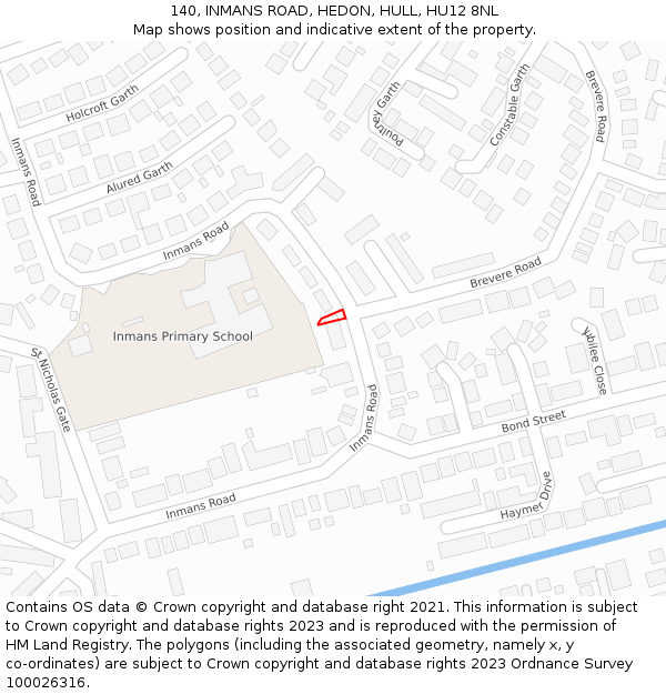 140, INMANS ROAD, HEDON, HULL, HU12 8NL: Location map and indicative extent of plot