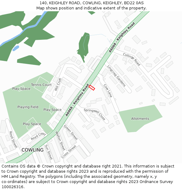140, KEIGHLEY ROAD, COWLING, KEIGHLEY, BD22 0AS: Location map and indicative extent of plot