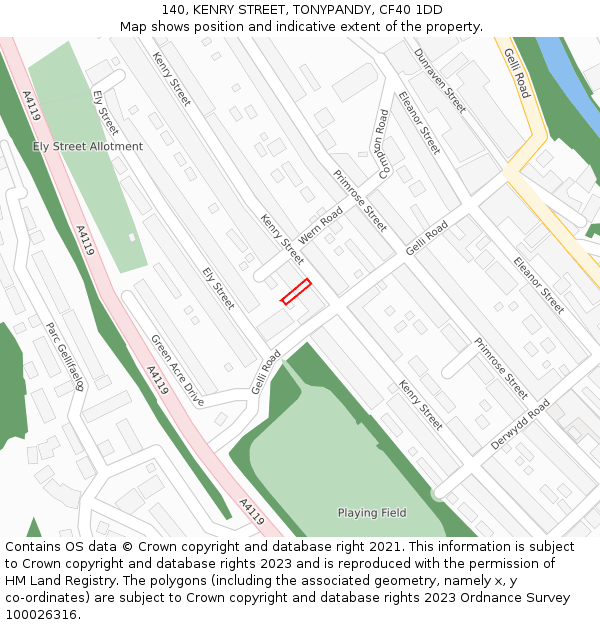 140, KENRY STREET, TONYPANDY, CF40 1DD: Location map and indicative extent of plot