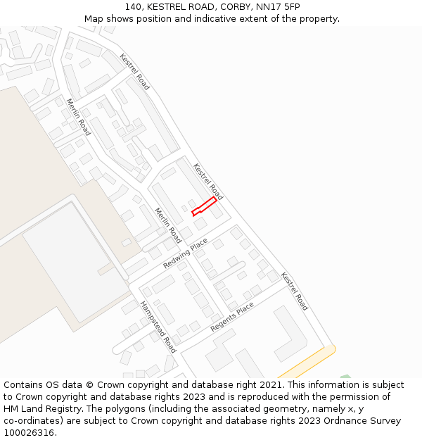 140, KESTREL ROAD, CORBY, NN17 5FP: Location map and indicative extent of plot