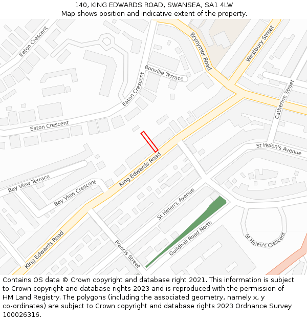 140, KING EDWARDS ROAD, SWANSEA, SA1 4LW: Location map and indicative extent of plot
