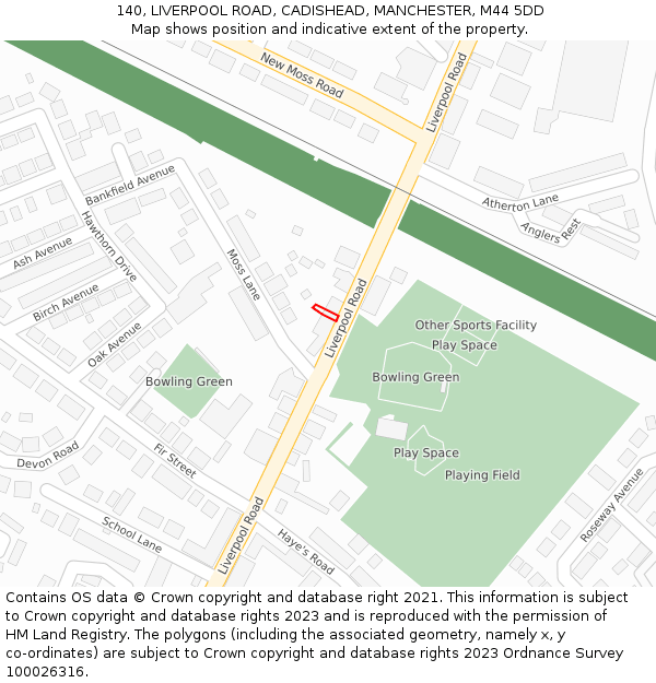 140, LIVERPOOL ROAD, CADISHEAD, MANCHESTER, M44 5DD: Location map and indicative extent of plot