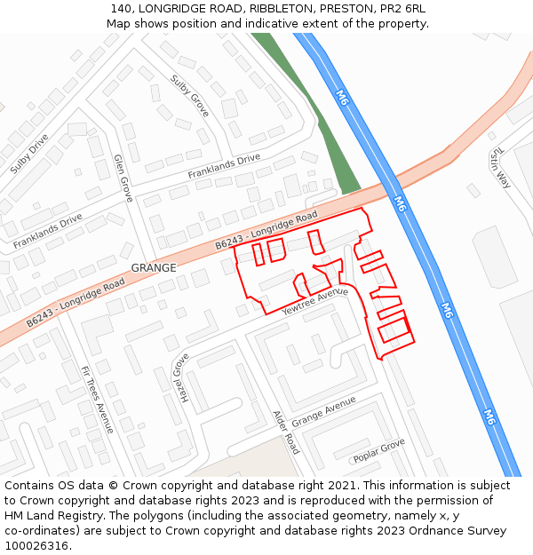 140, LONGRIDGE ROAD, RIBBLETON, PRESTON, PR2 6RL: Location map and indicative extent of plot
