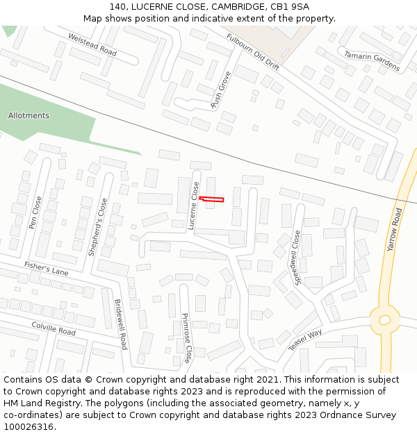 140, LUCERNE CLOSE, CAMBRIDGE, CB1 9SA: Location map and indicative extent of plot