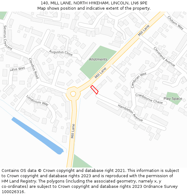 140, MILL LANE, NORTH HYKEHAM, LINCOLN, LN6 9PE: Location map and indicative extent of plot