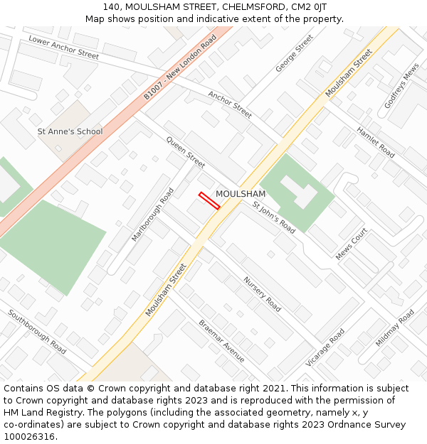 140, MOULSHAM STREET, CHELMSFORD, CM2 0JT: Location map and indicative extent of plot