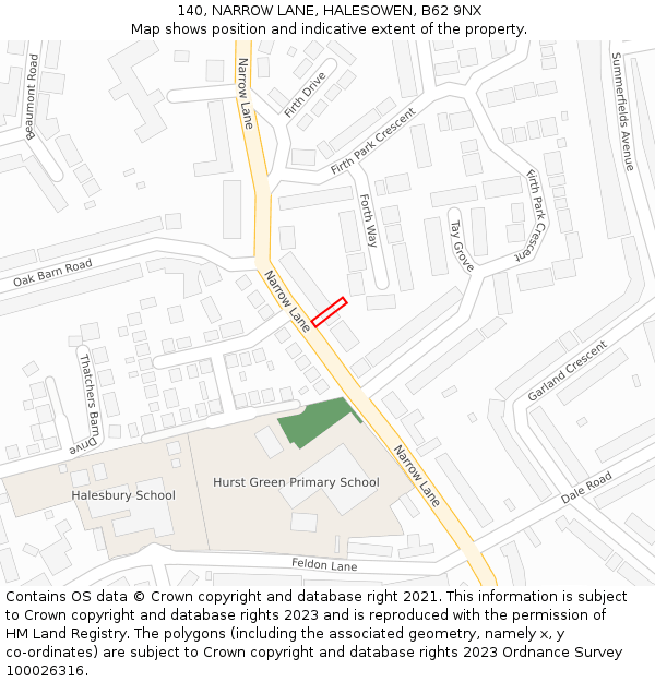 140, NARROW LANE, HALESOWEN, B62 9NX: Location map and indicative extent of plot