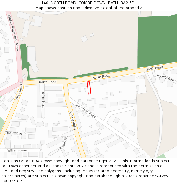 140, NORTH ROAD, COMBE DOWN, BATH, BA2 5DL: Location map and indicative extent of plot