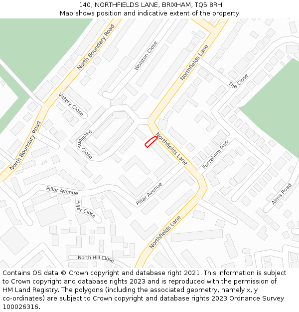 140, NORTHFIELDS LANE, BRIXHAM, TQ5 8RH: Location map and indicative extent of plot