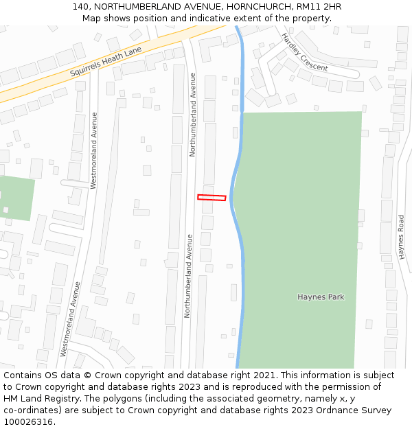 140, NORTHUMBERLAND AVENUE, HORNCHURCH, RM11 2HR: Location map and indicative extent of plot