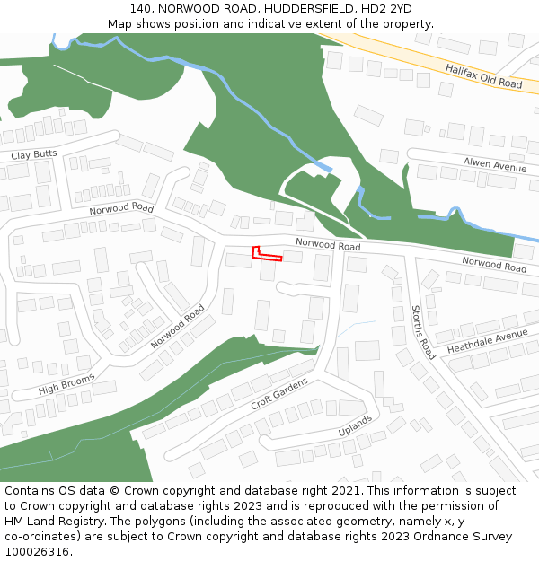 140, NORWOOD ROAD, HUDDERSFIELD, HD2 2YD: Location map and indicative extent of plot