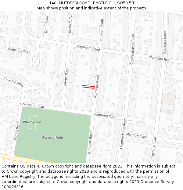140, NUTBEEM ROAD, EASTLEIGH, SO50 5JT: Location map and indicative extent of plot