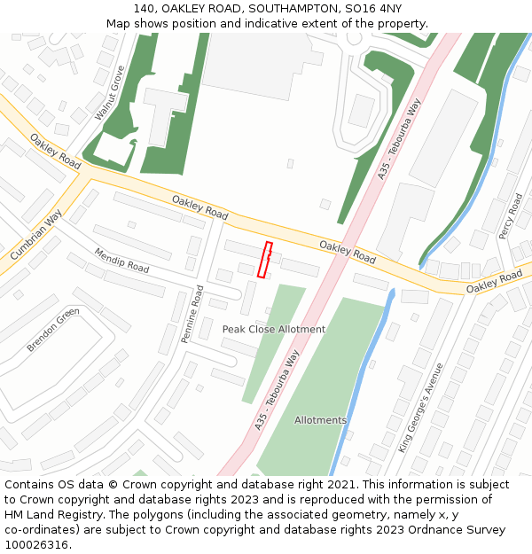 140, OAKLEY ROAD, SOUTHAMPTON, SO16 4NY: Location map and indicative extent of plot