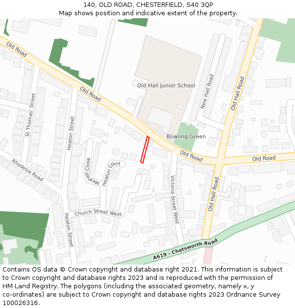 140, OLD ROAD, CHESTERFIELD, S40 3QP: Location map and indicative extent of plot