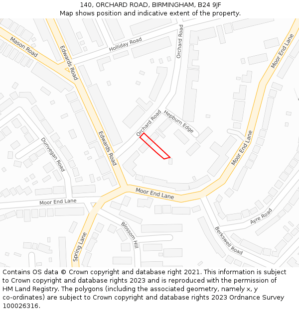 140, ORCHARD ROAD, BIRMINGHAM, B24 9JF: Location map and indicative extent of plot