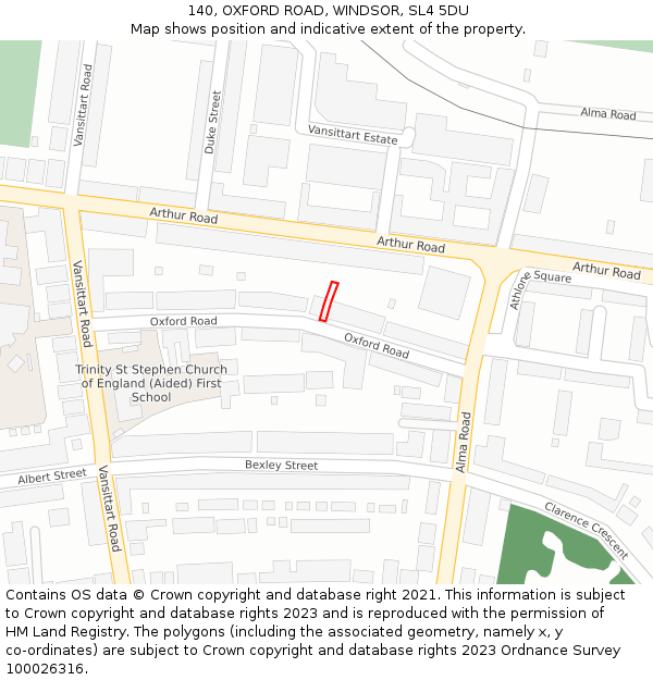 140, OXFORD ROAD, WINDSOR, SL4 5DU: Location map and indicative extent of plot