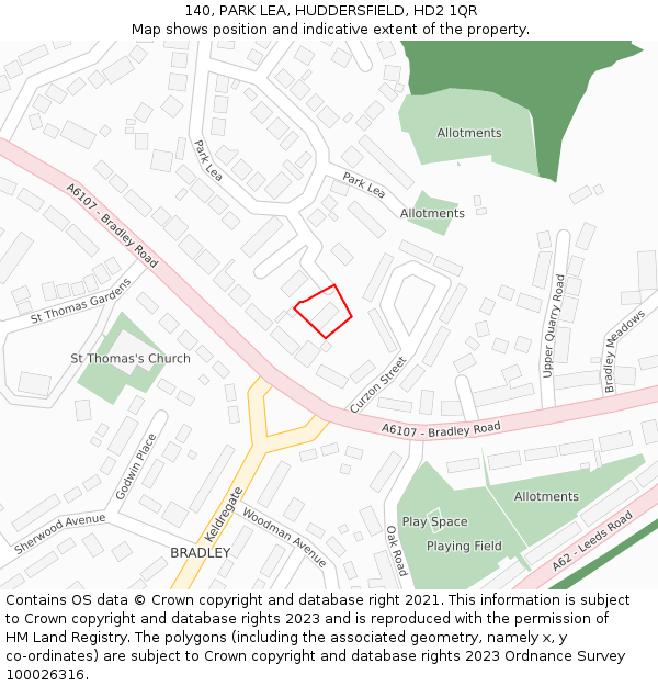 140, PARK LEA, HUDDERSFIELD, HD2 1QR: Location map and indicative extent of plot