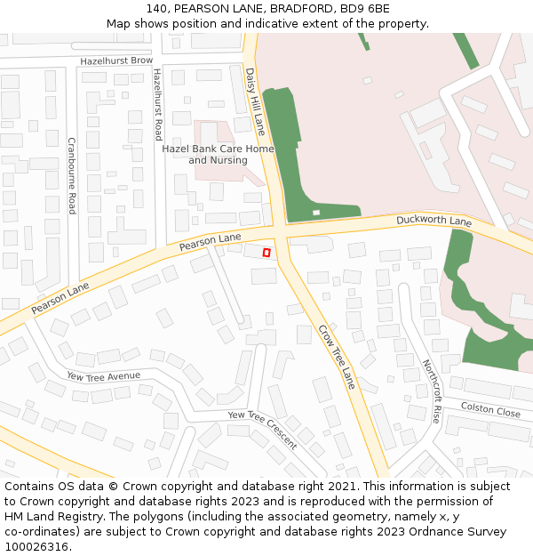 140, PEARSON LANE, BRADFORD, BD9 6BE: Location map and indicative extent of plot