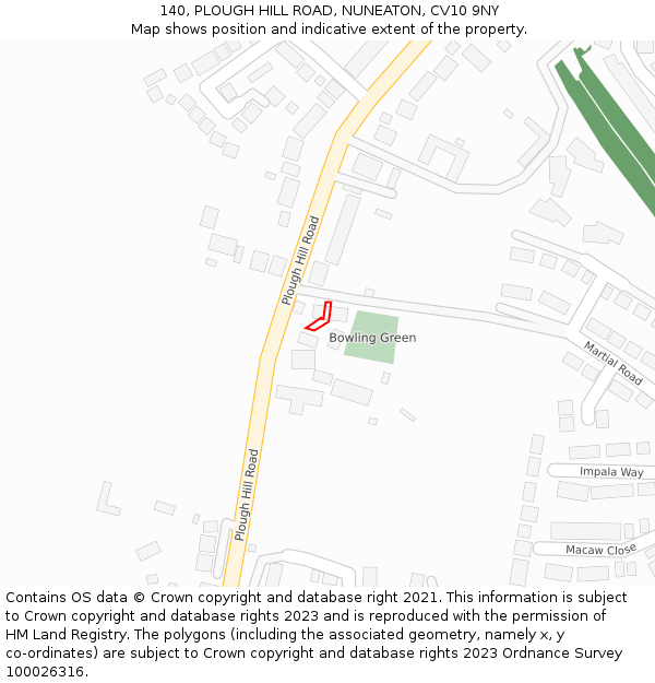140, PLOUGH HILL ROAD, NUNEATON, CV10 9NY: Location map and indicative extent of plot