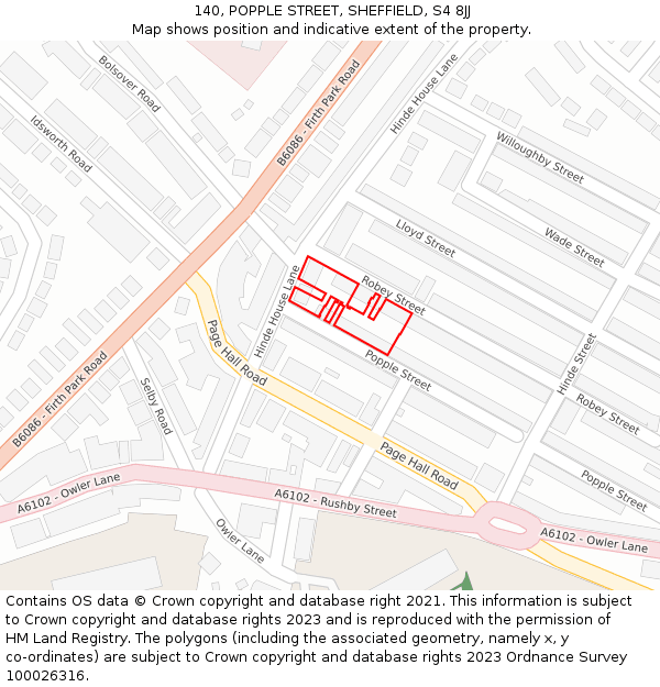 140, POPPLE STREET, SHEFFIELD, S4 8JJ: Location map and indicative extent of plot